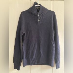 J Crew Mens Lambswool Sweater Shawl Collar Pullover Navy Blue Warm Size M